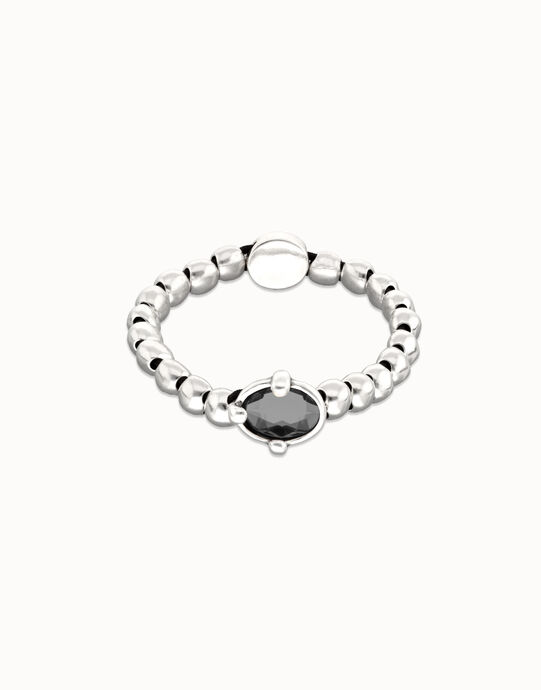 Pulsera de bolas ba&ntilde;ada en plata con cristal facetado ovalado negro